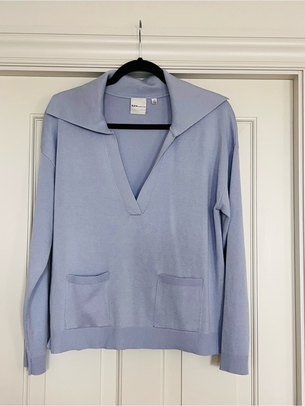 525 America Pale Blue Collared V-Neck Sweater